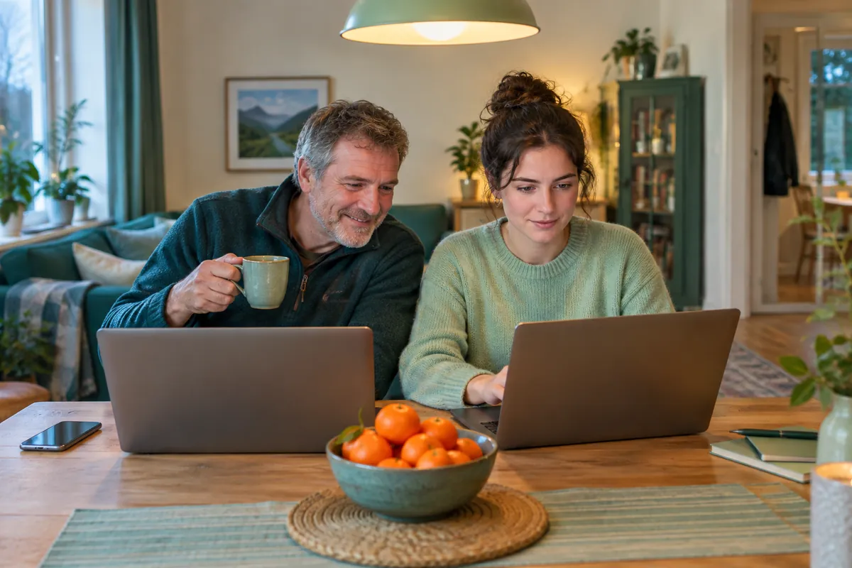 En dotter hjälper sin pappa att tömma cachen på vandringsföreningens Drupal-sajt vid middagsbordet